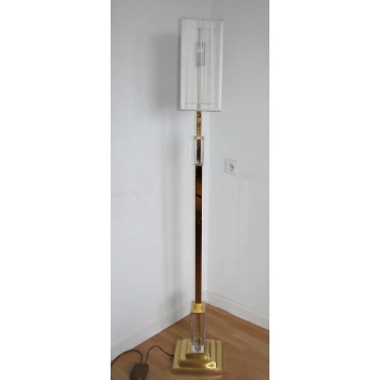 Podłogowa lampa vintage z mosiądzu i szkła